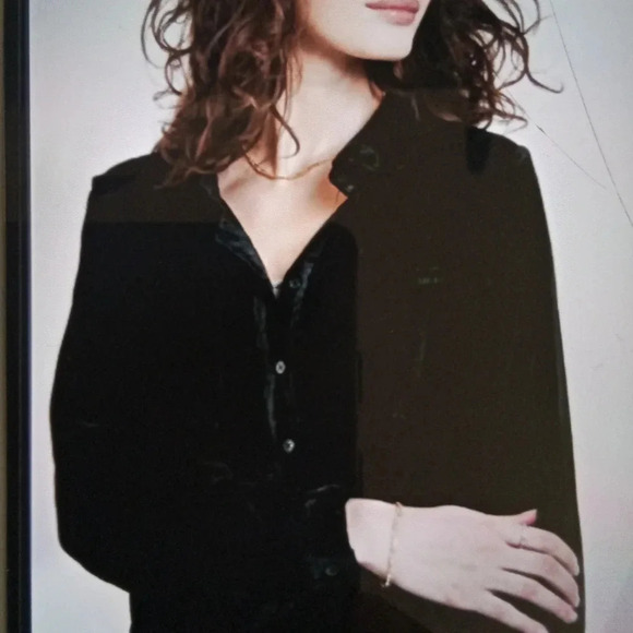 Dear John velvet button down blouse black long sleeve women's size extra small - Picture 5 of 9